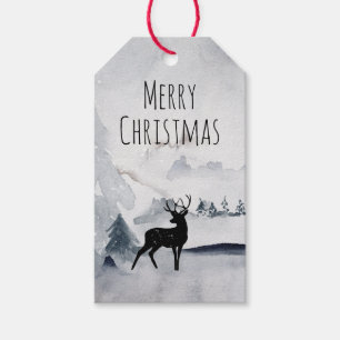 Reindeer in the Wild Grey Watercolor Christmas Gift Tags