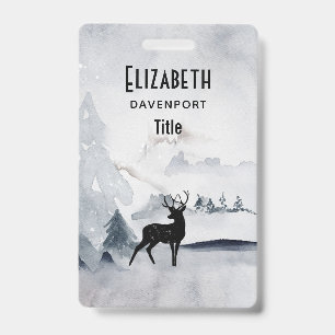 Reindeer in the Wild Grey Watercolor Christmas ID Badge