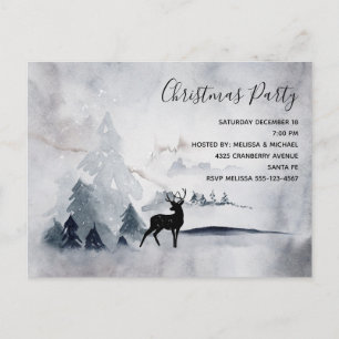 Reindeer in the Wild Grey Watercolor Christmas Invitation Postcard