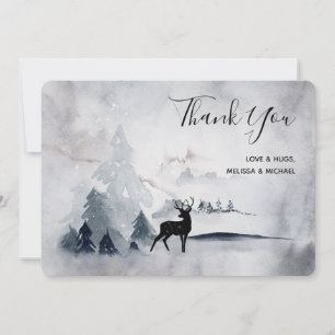 Reindeer in the Wild Grey Watercolor Christmas Thank You Card