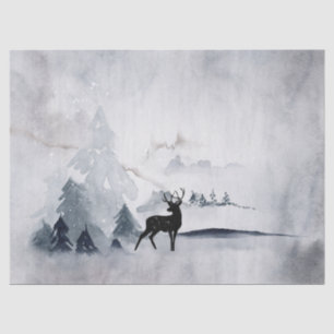 Reindeer in the Wild Grey Watercolor Christmas Tissue Paper