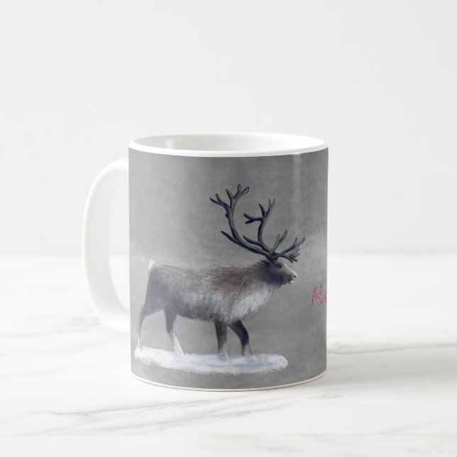 Reindeer in winter day  coffee mug (Front Left)
