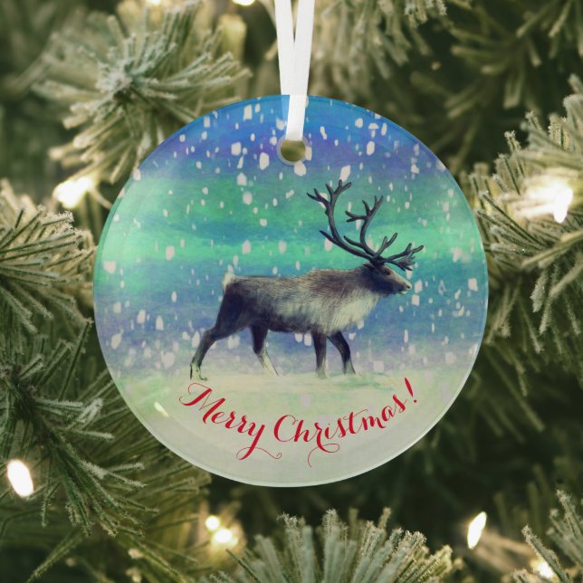 Reindeer in winter day  glass tree decoration (Insitu)
