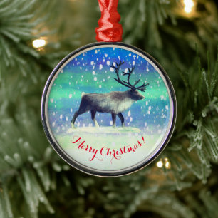 Reindeer in winter day metal ornament