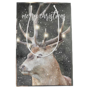 Reindeer In Winter Snow Merry Christmas Medium Gift Bag