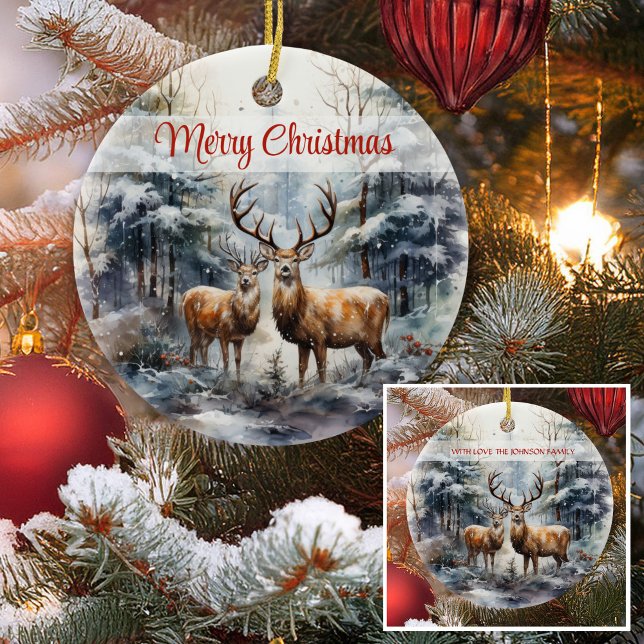 Reindeer in Winter Wonderland Ceramic Ornament (Creator Uploaded)