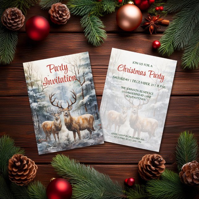Reindeer in Winter Wonderland Christmas Party Invitation (Creator Uploaded)