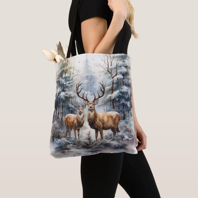 Reindeer in Winter Wonderland Tote Bag (Close Up)