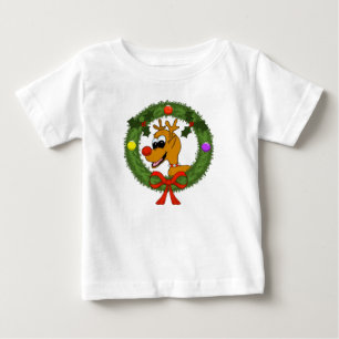 Reindeer in Wreath Toddler Ruffle Dress Baby T-Shirt