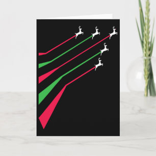 Reindeer Jets Patriotic Stripe Red And Green Merry Card