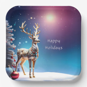 Reindeer Jewels Christmas Holiday Paper Plate