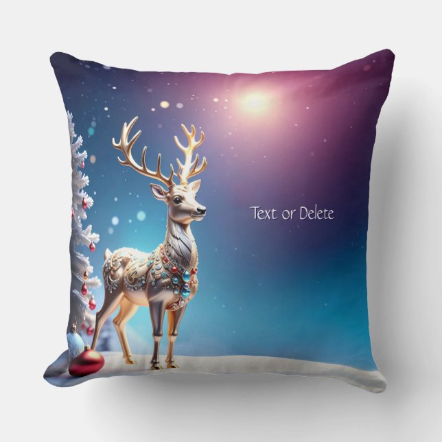 Reindeer Jewels Christmas Holiday Throw Pillow (Front)