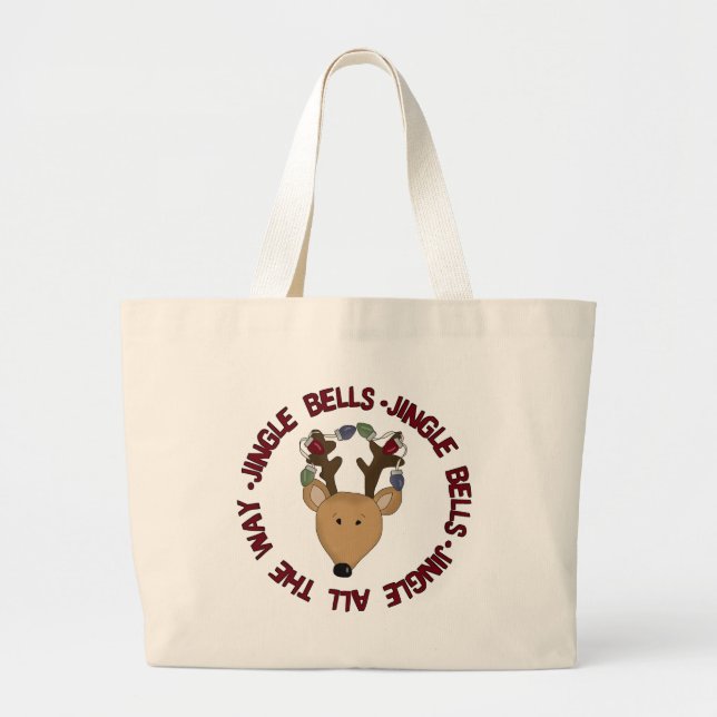 Reindeer Jingle Bells Tshirts and Gifts Large Tote Bag (Front)