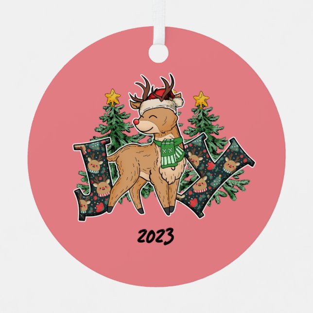 Reindeer Joy Christmas Metal Tree Decoration (Front)