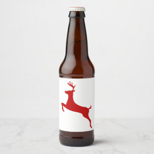 Reindeer Jump Christmas Red Silhouette Can Cooler Beer Bottle Label