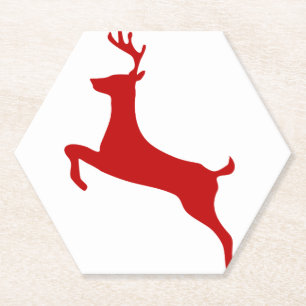 Reindeer Jump Christmas Red Silhouette Mouse Pad Paper Coaster