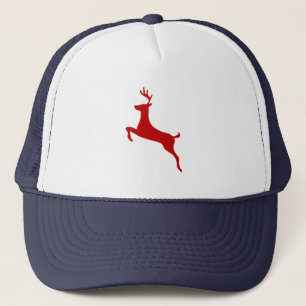 Reindeer Jump Christmas Red Silhouette T-Shirt Trucker Hat
