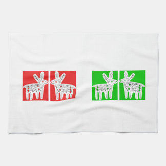 Reindeer kiss red and green tea towel