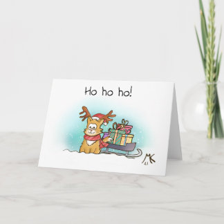 Reindeer Kitty and Sleigh with Presents Christmas Card
