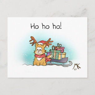 Reindeer Kitty with a Sleigh full of Presents Holiday Postcard