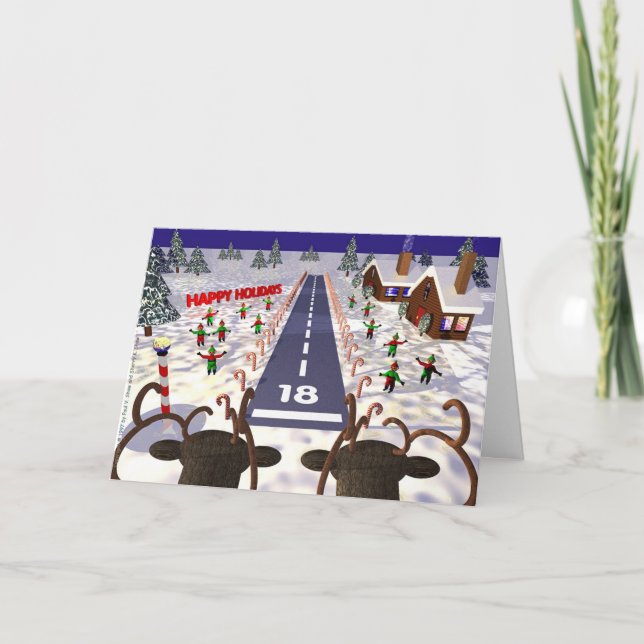 Reindeer Landing Holiday Card (Front)