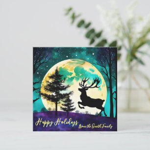 Reindeer Leaping Full moon Holiday*personalise* Holiday Card