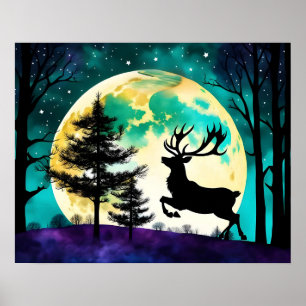 Reindeer Leaping Full moon Holiday*personalise* Poster