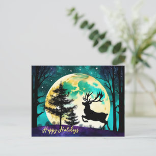Reindeer Leaping Full moon on the Holiday Postcard