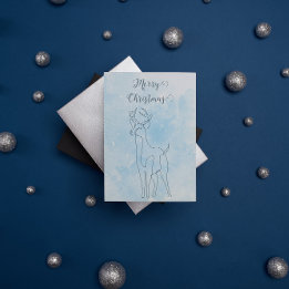 Reindeer Light Blue Lined Winter Christmas Holiday Postcard