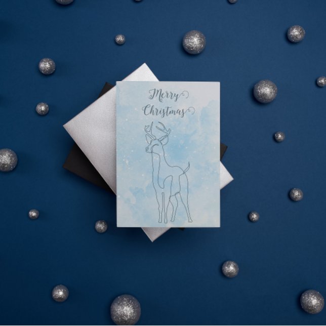 Reindeer Light Blue Lined Winter Christmas Holiday Postcard (Creator Uploaded)