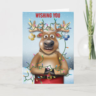 Reindeer Lights Funny Christmas Card