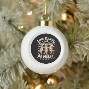 Reindeer Line Dance And Be Merry Christmas Lights Ceramic Ball Christmas Ornament