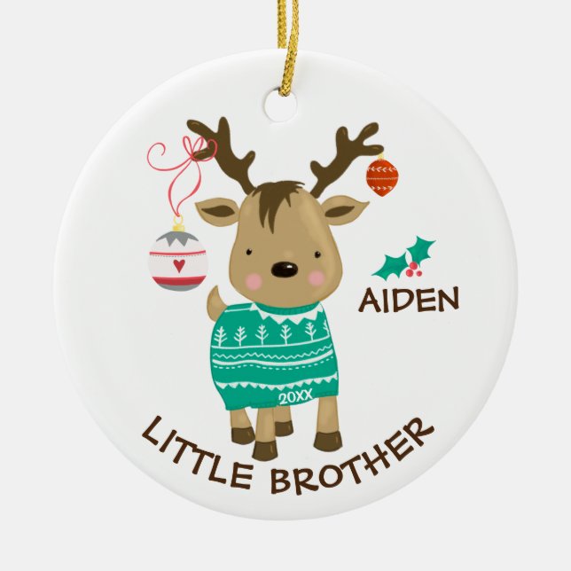 Reindeer Little Brother Christmas Ornament (Front)