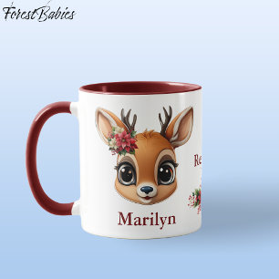 Reindeer Love, Floral Deer Fawn Doe Poinsettia 🦌 Mug