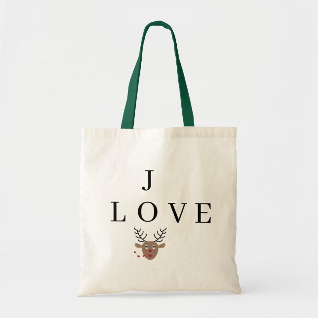 Reindeer Love Joy Kisses Festive Christmas Tote Bag (Front)