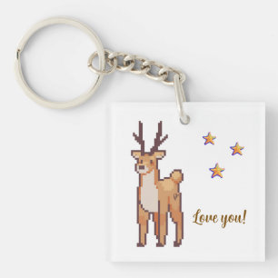 Reindeer, love you Pixelart, Pixel Art  Key Ring