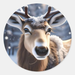 Reindeer Magic: Close-Up of Santas Loyal Companion Classic Round Sticker