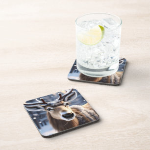 Reindeer Magic: Close-Up of Santas Loyal Companion Coaster