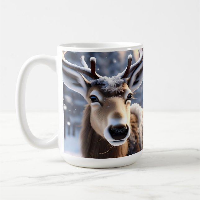 Reindeer Magic: Close-Up of Santas Loyal Companion Coffee Mug (Left)