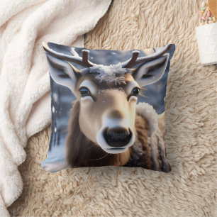 Reindeer Magic: Close-Up of Santas Loyal Companion Cushion