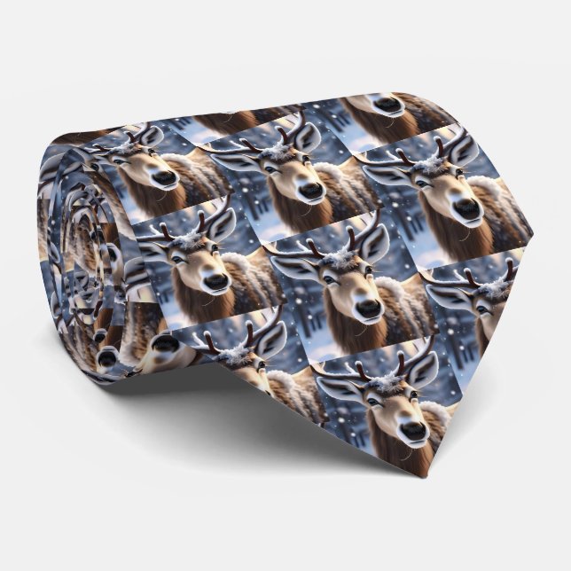 Reindeer Magic: Close-Up of Santas Loyal Companion Tie (Rolled)