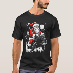 Reindeer Manatee Animal Lover Santa Riding Reindee T-Shirt