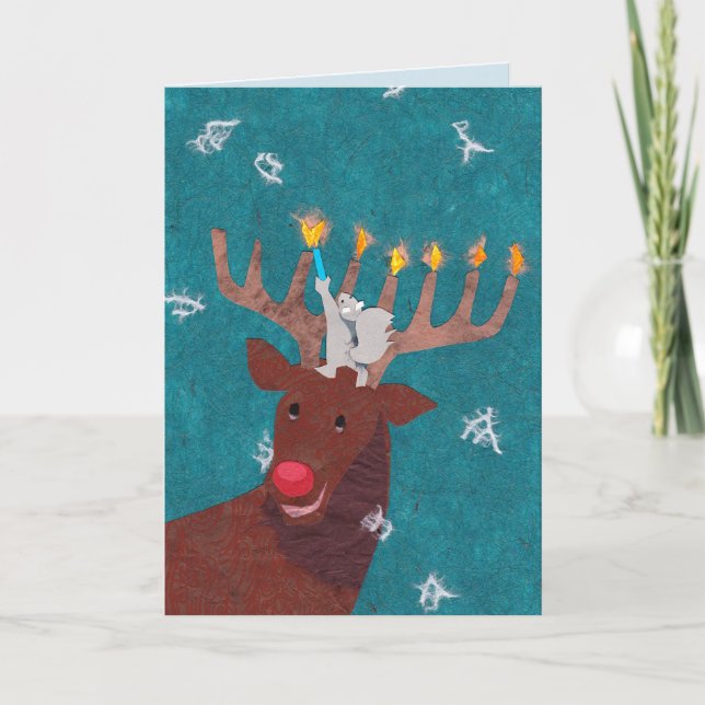 Reindeer Menorah for Christmas and Hannukah Holiday Card (Front)