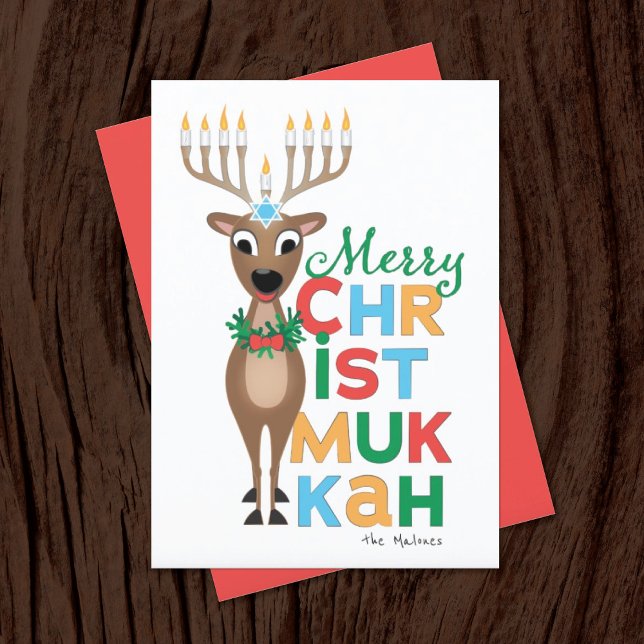 Reindeer Menorah Hanukkah Christmas Card (Creator Uploaded)
