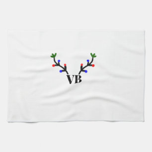 Reindeer merry Christmas add name text name title Tea Towel