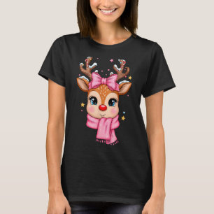 Reindeer Merry Christmas Cute Girl Women Kids  T-Shirt