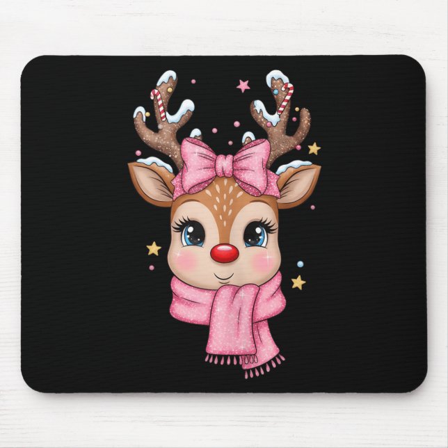 Reindeer Merry Christmas Cute Girl Women Kids Tank Mouse Pad (Front)