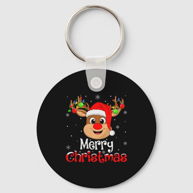 Reindeer Merry Christmas Family Men Women Kids Xma Key Ring (Front)