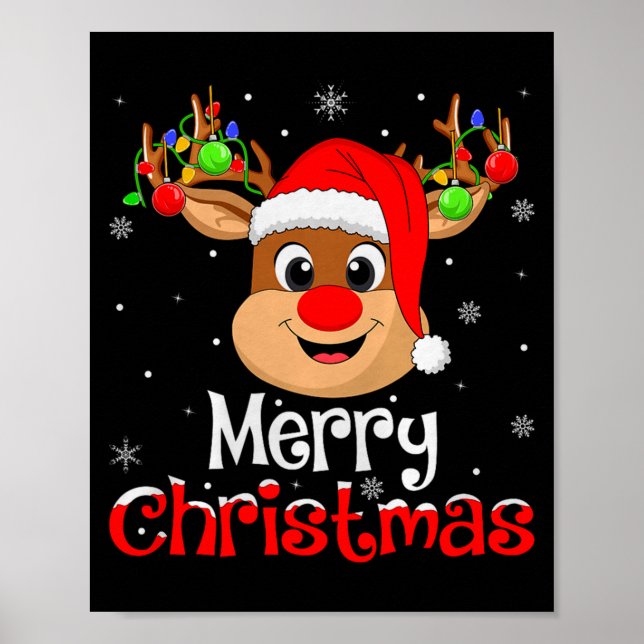 Reindeer Merry Christmas Family Men Women Kids Xma Poster (Front)