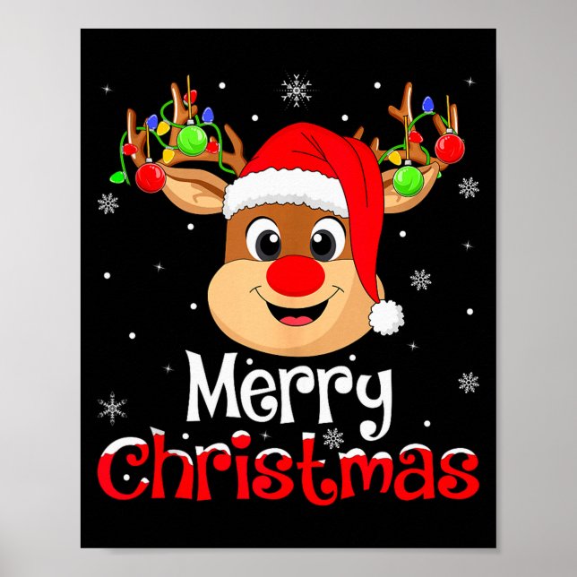 Reindeer Merry Christmas Family Men Women Kids Xma Poster (Front)